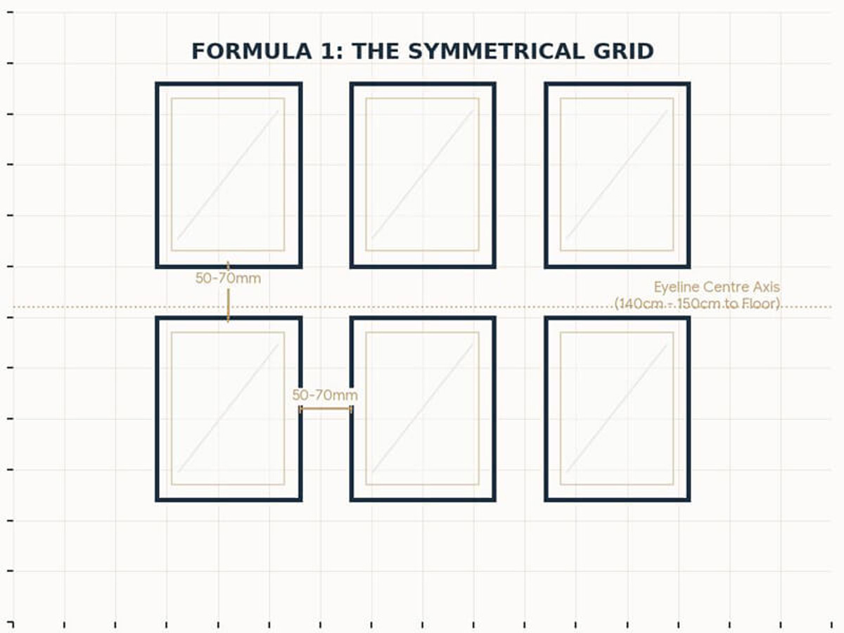 Gallery wall with symmetrical layout