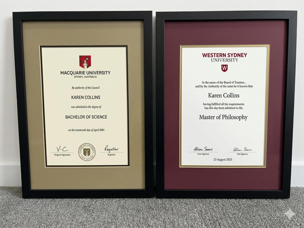 University certificate frames