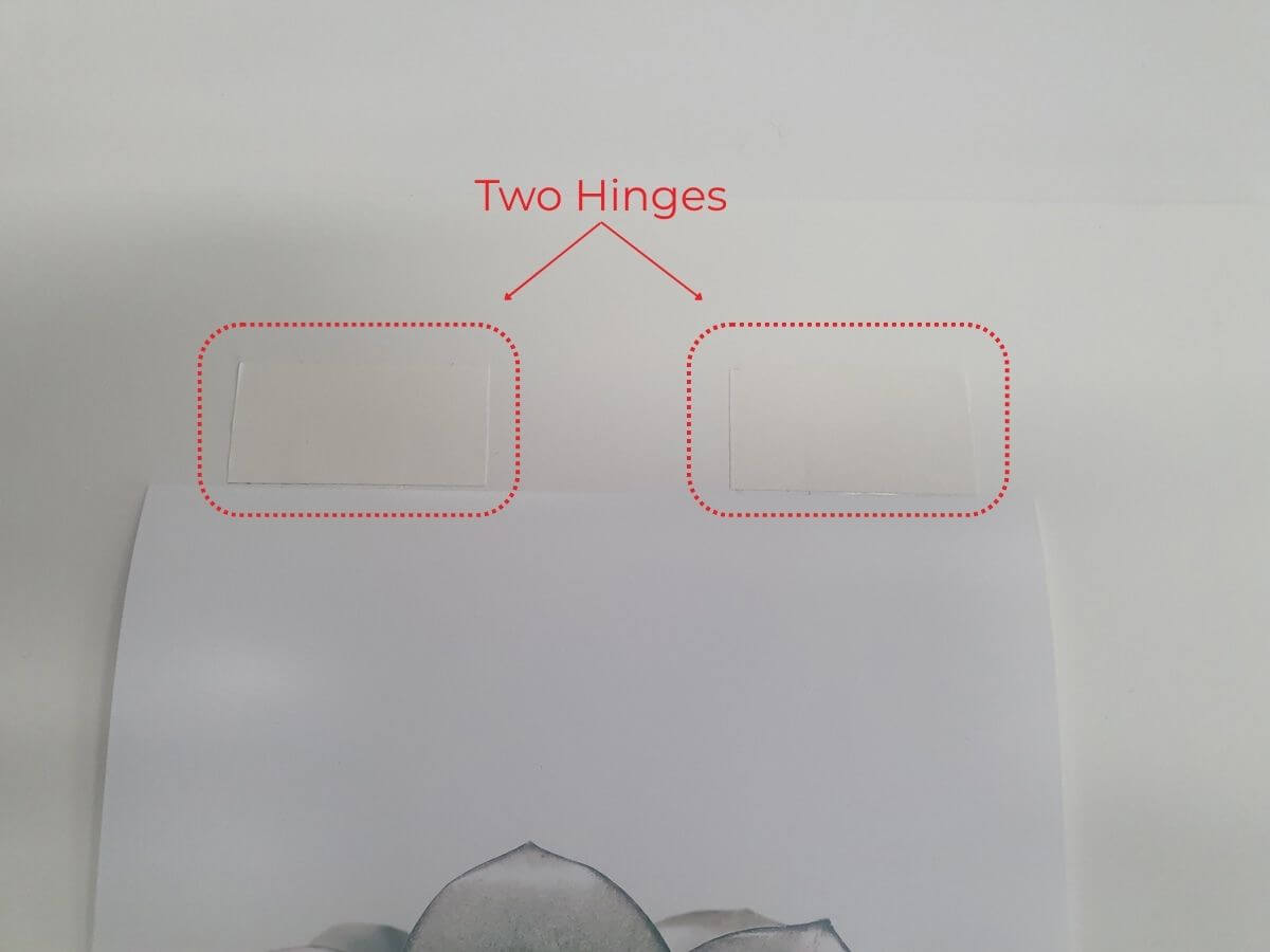 Artwork showing 2 acid-free taped hinges