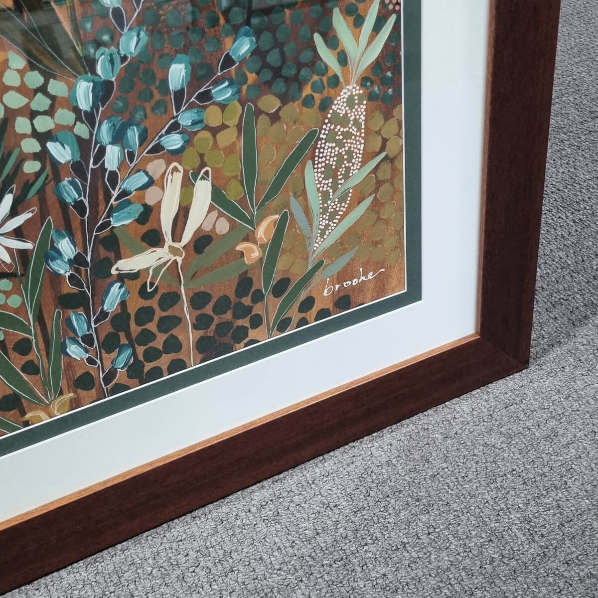 Larapinta Trail framed corner art print by Steph-Brooke Moda walnut frame on Larapinta Trail art print