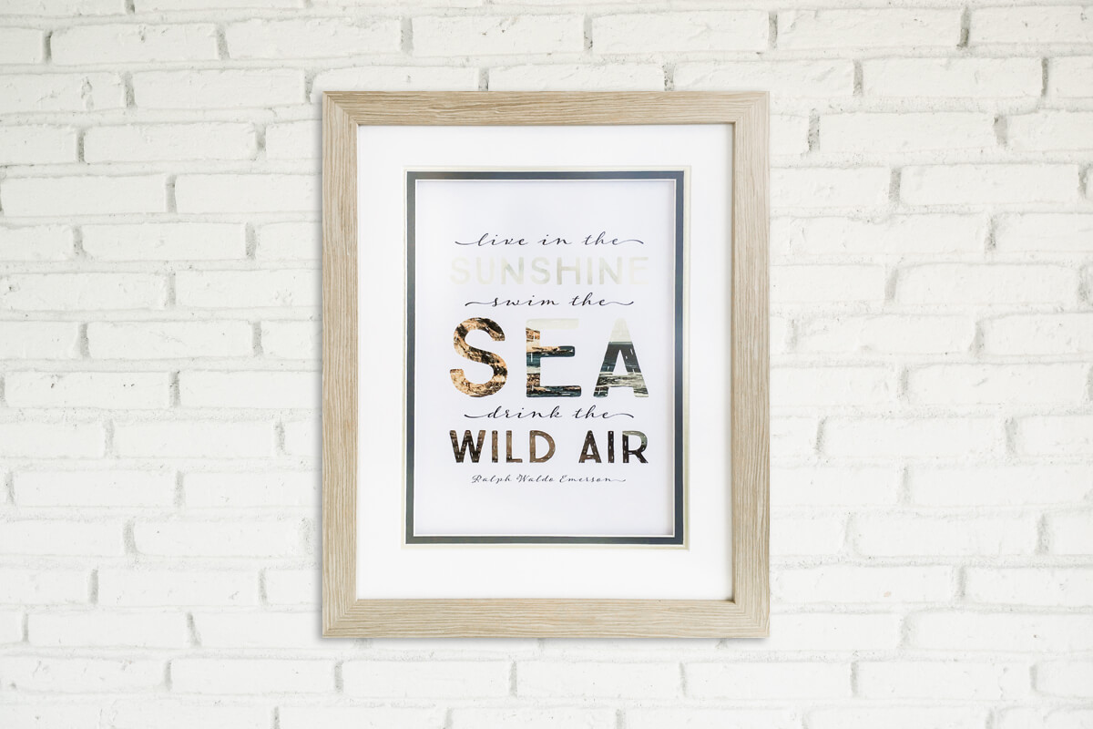 Light mat board on brick wall Framed print showing light mat board
