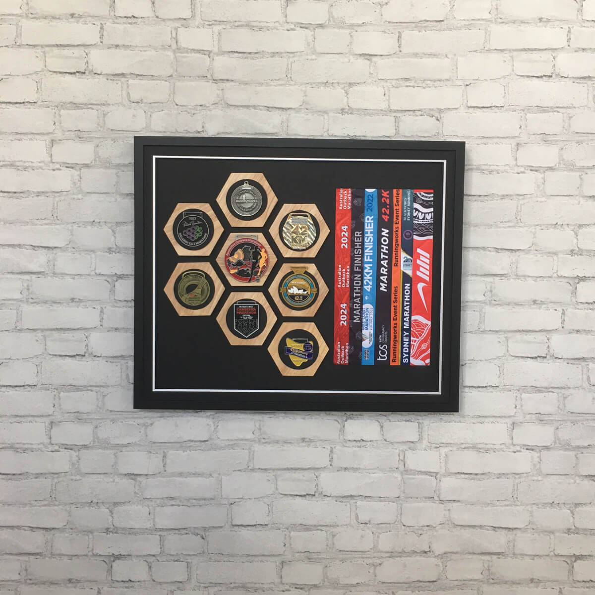 Framed marathon medals