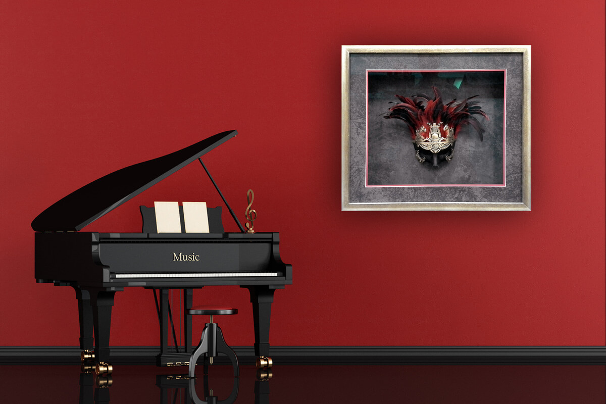 Framed opera mask travel souvenir Opera mask framed in shadow box frame