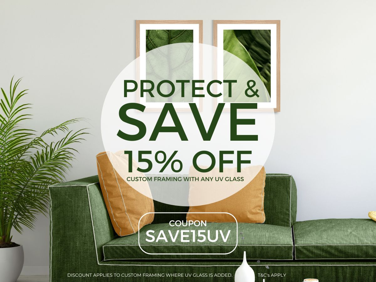 UV Glass Sale 15% off framing sale Get 15% off your framing with a UV glass upgrade